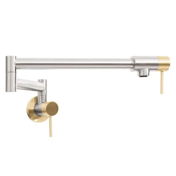 Autograph Edition Wall Mount Gemini Pot Filler in Brushed Nickel and Champagne Bronze