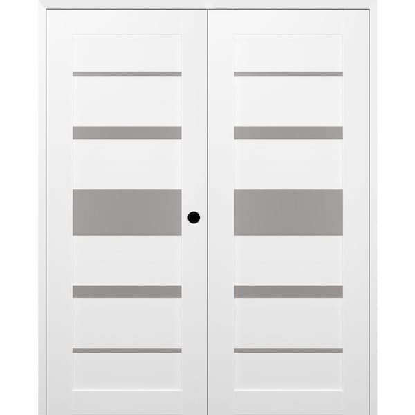 Kina 72 in. x 84 in. Left Hand Active 5-Lite Bianco Noble Wood Composite Double Prehung Interior Door