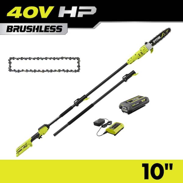40V HP Brushless 10 in. Pole Saw with Extra Chain, 2.0 Ah Battery, & Charger