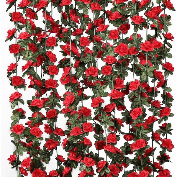 8 ft. Red Artificial Roses Flower Garland for Wedding Arch Bedroom
