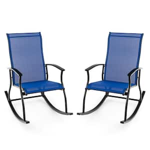 Navy Metal Outdoor Rocking Chair Patio Rocker with Breathable Fabric (Set of 2)