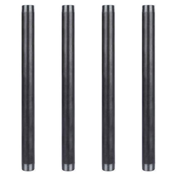 PIPE DECOR 1-1/2 in. x 12 in. Black Industrial Steel Grey Plumbing Nipple (4-Pack)