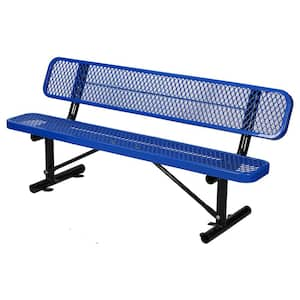 6 ft. Blue Outdoor Metal Steel Bench with Backrest for Garden, Lawn