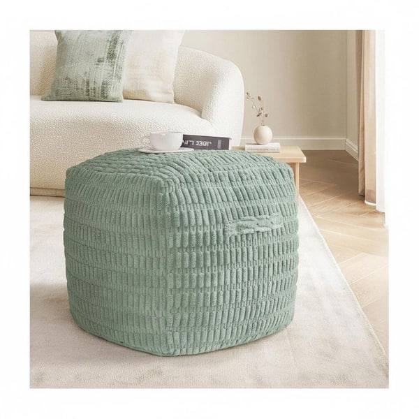 Green Fabric Sage Green Corduroy Stripe Square Ottoman Pouf Cover