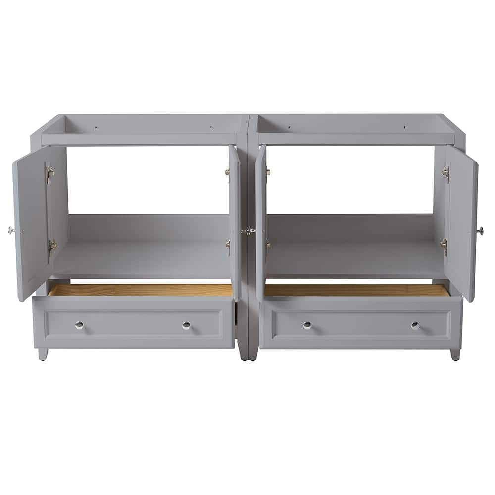 Gray 59" Double Freestanding Engineered Wood Vanity Base