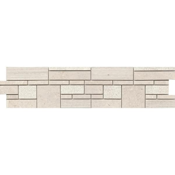 EMSER TILE Limestone Presidio Ivory Ivory 5.94 in. x 24.02 in. Geometric Honed Limestone Mosaic Tile (0.991 sq. ft./Each)