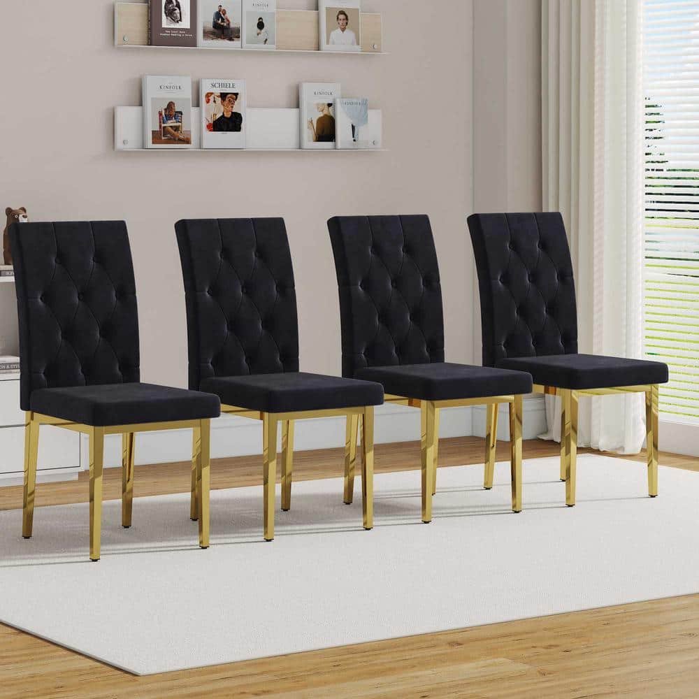 Modern Black Velvet Seat Dining Chairs Set of 4 for Kitchen, Living, Dining Room