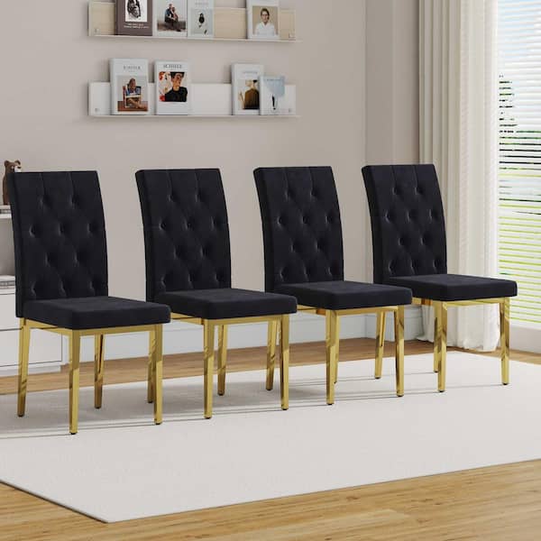 Polibi Modern Black Velvet Seat Dining Chairs Set of 4 for Kitchen, Living, Dining Room