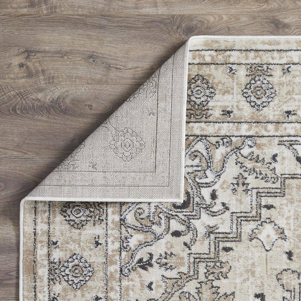 Off-White Floral Medium Pile Synthetic Area Rug 4' x 6'
