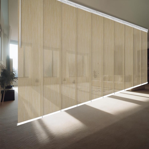 EMOH Wheat 120 in. to 218 in. W x 94 in. L Adjustable 10 to Panel White Double Rail Panel Track with 23.5 in. Slates