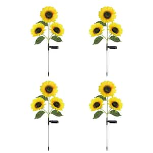 800mA Waterproof Solar Garden Stake Light with Real Looking Sunflower for Back Yard, Flower Bed and Pathway (4-Pack)