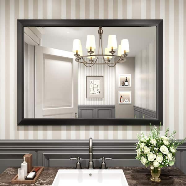 GODCHAR 32 in. W x 55 in. H Rectangular Diamond Shape Aluminum Alloy Frame and Tempered Glass Wall Mirror in Matte Black