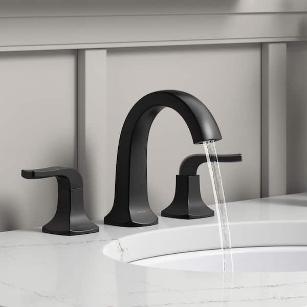 KOHLER Rubicon 8 in. Widespread Double Handle High Arc Bathroom Faucet in Matte Black