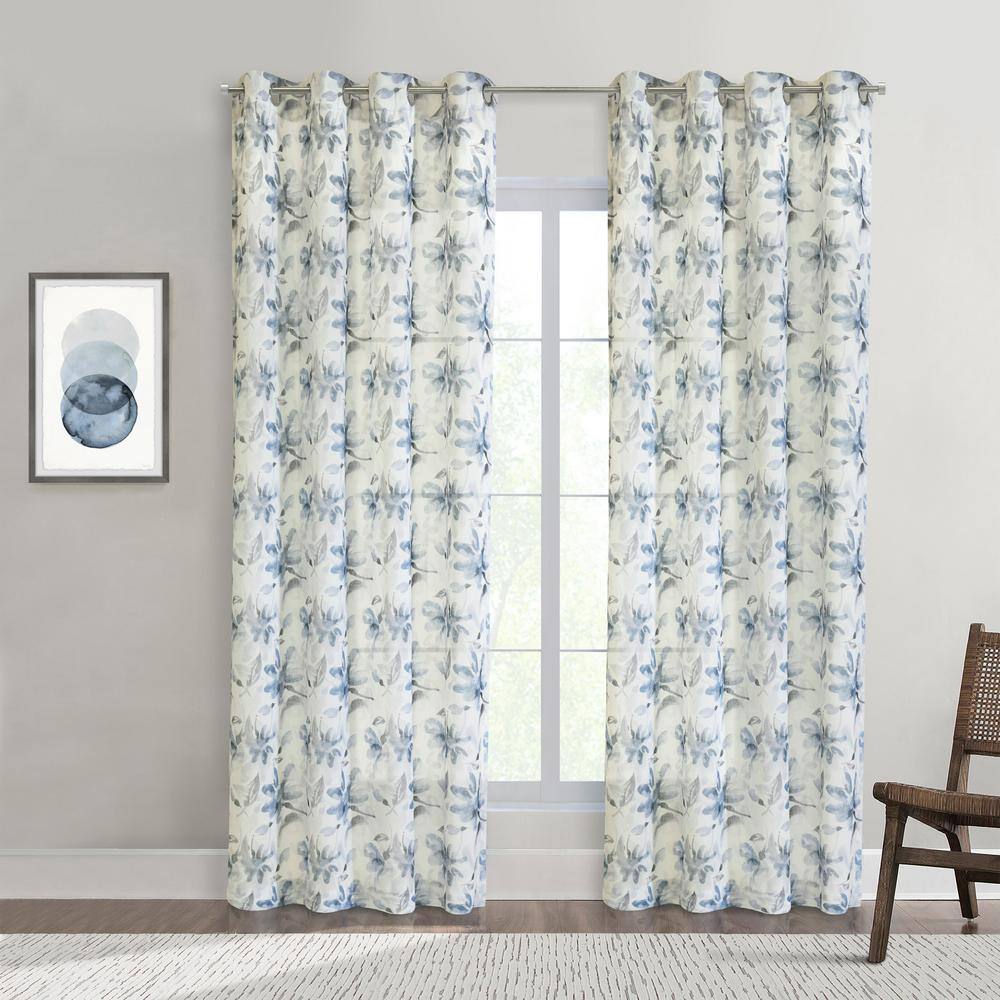 Florence Sheer Silver Faux Linen Grommet Curtain Panel 52" x 95"
