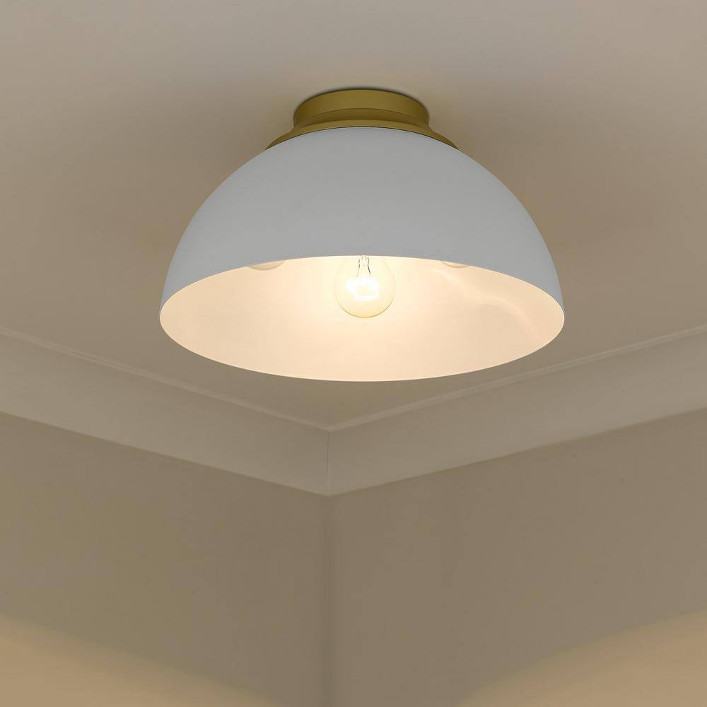 Olympic Gold and Matte White Metal Bowl Flush Mount Light