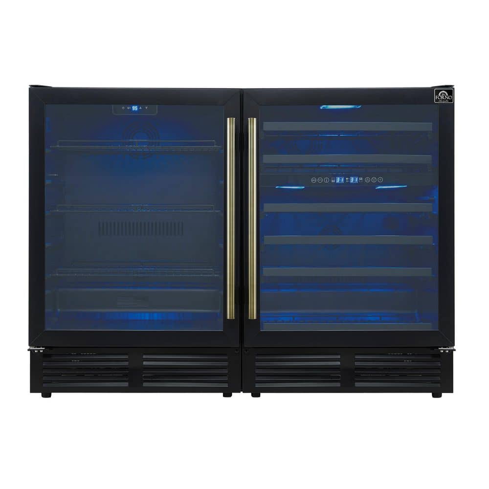 Gemello 48 in. Triple Zone Side-by-Side Wine and Beverage Cooler in Black with Antique Brass Handles, French Door price history on PriceWatchPro
