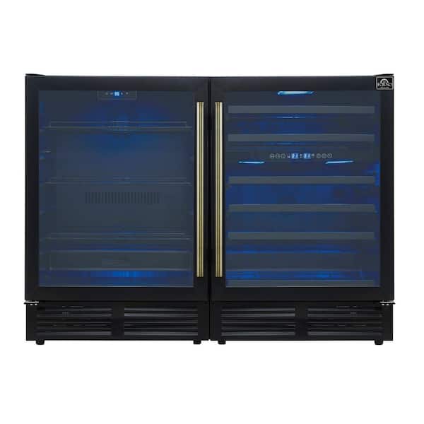 Gemello 48 in. Triple Zone Side-by-Side Wine and Beverage Cooler in Black with Antique Brass Handles, French Door