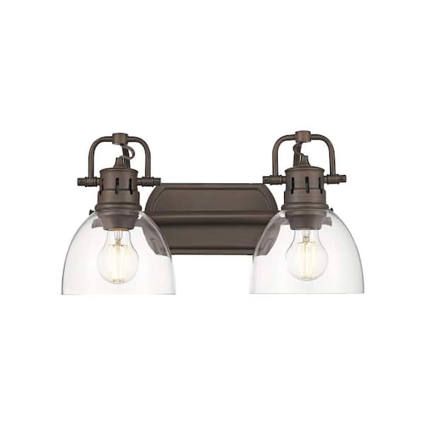 Duncan 8.25 in. 2-Light Rubbed Bronze Vanity Light with Clear Shade