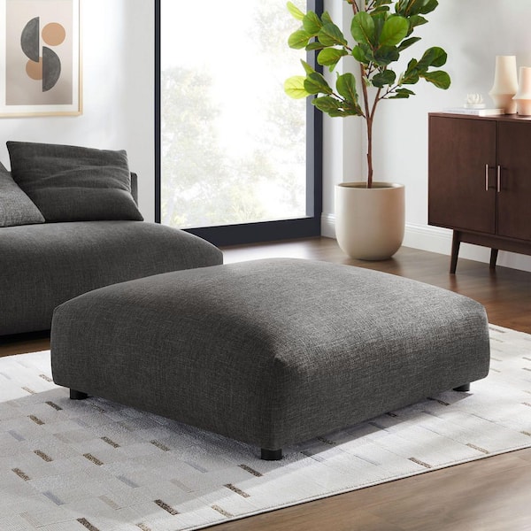 Solace Modular Upholstered Fabric Ottoman in Charcoal