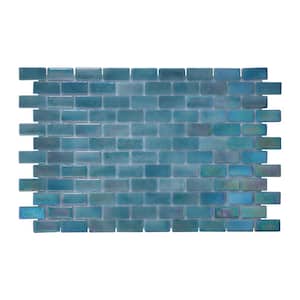 Glass Tile Love Enduring Subway Teal Mix 22.5 in. x 13.25 in. Green Glossy Glass Mosaic Floor Tile (9.68 sq. ft./Case)