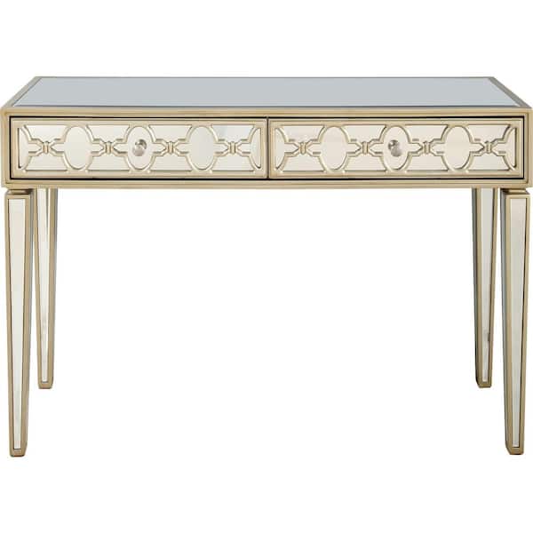 Camden Isle Arielle 48 in. Champagne Rectangle Mirrored Glass Console Table with Drawers