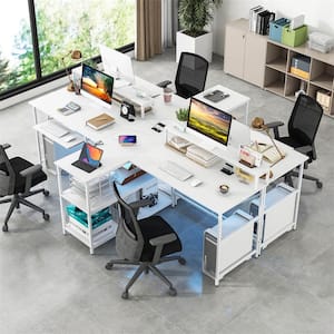 94.5 in. Rectangular White 2-Person Reversible Office Computer Desk with LED Lights