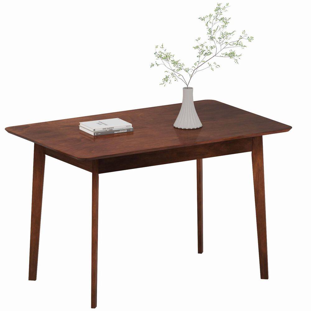 Mid-Century Dining Table for 4 People, 47.2" Rectangular Kitchen Table with Wood Tabletop and Legs, Walnut