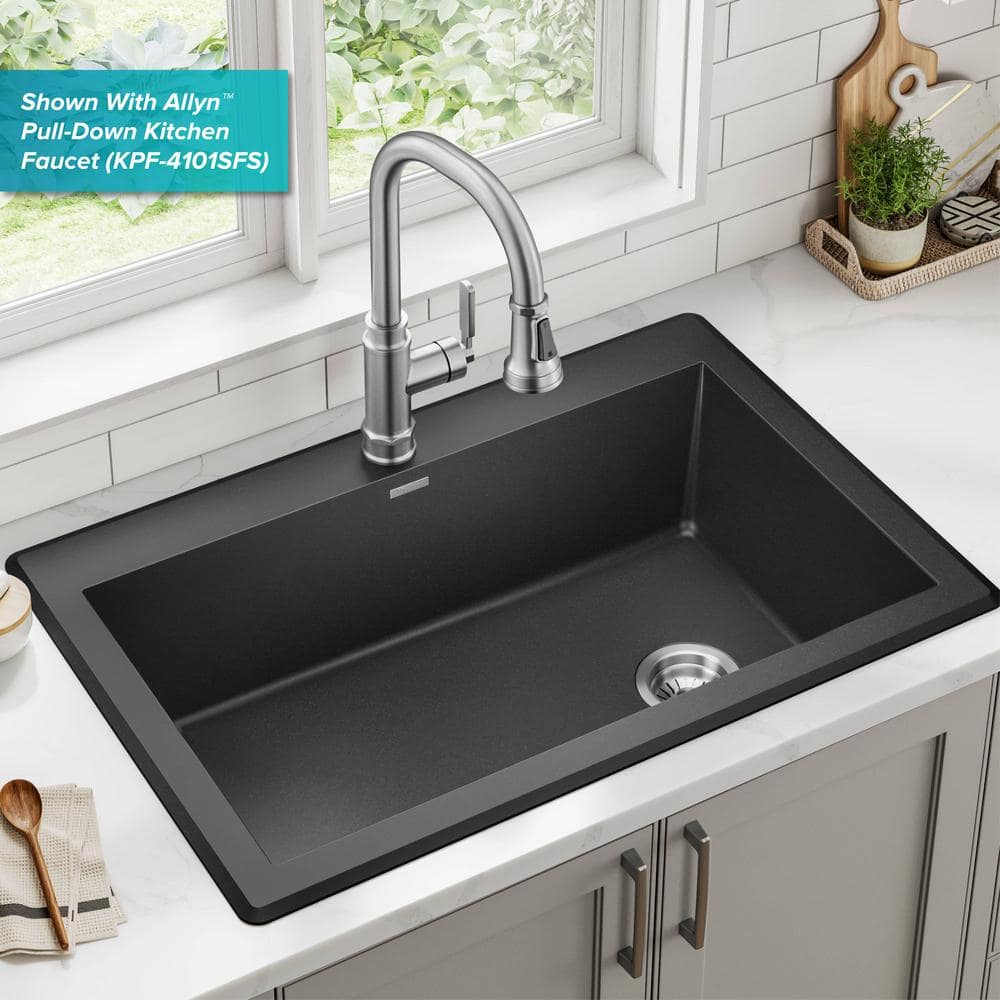 33-Inch Black Granite Single Bowl Drop-In Kitchen Sink