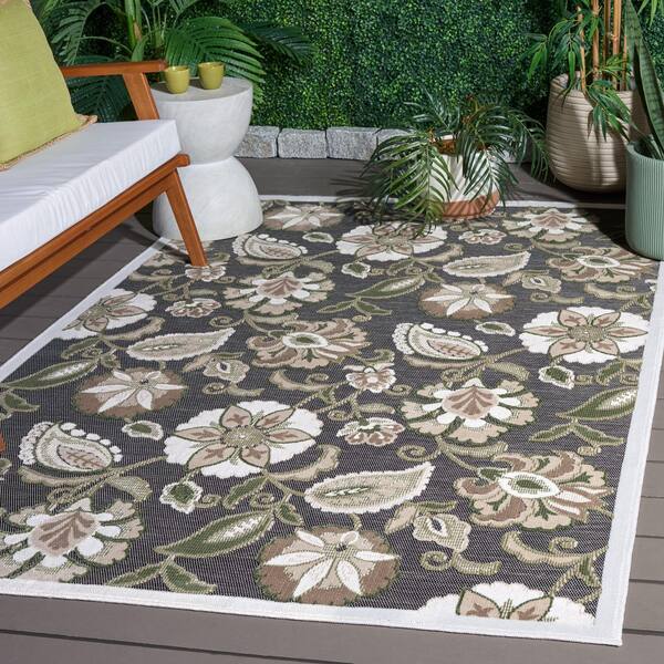 Cabana 5 x 8 Black/Green Floral Area Rug
