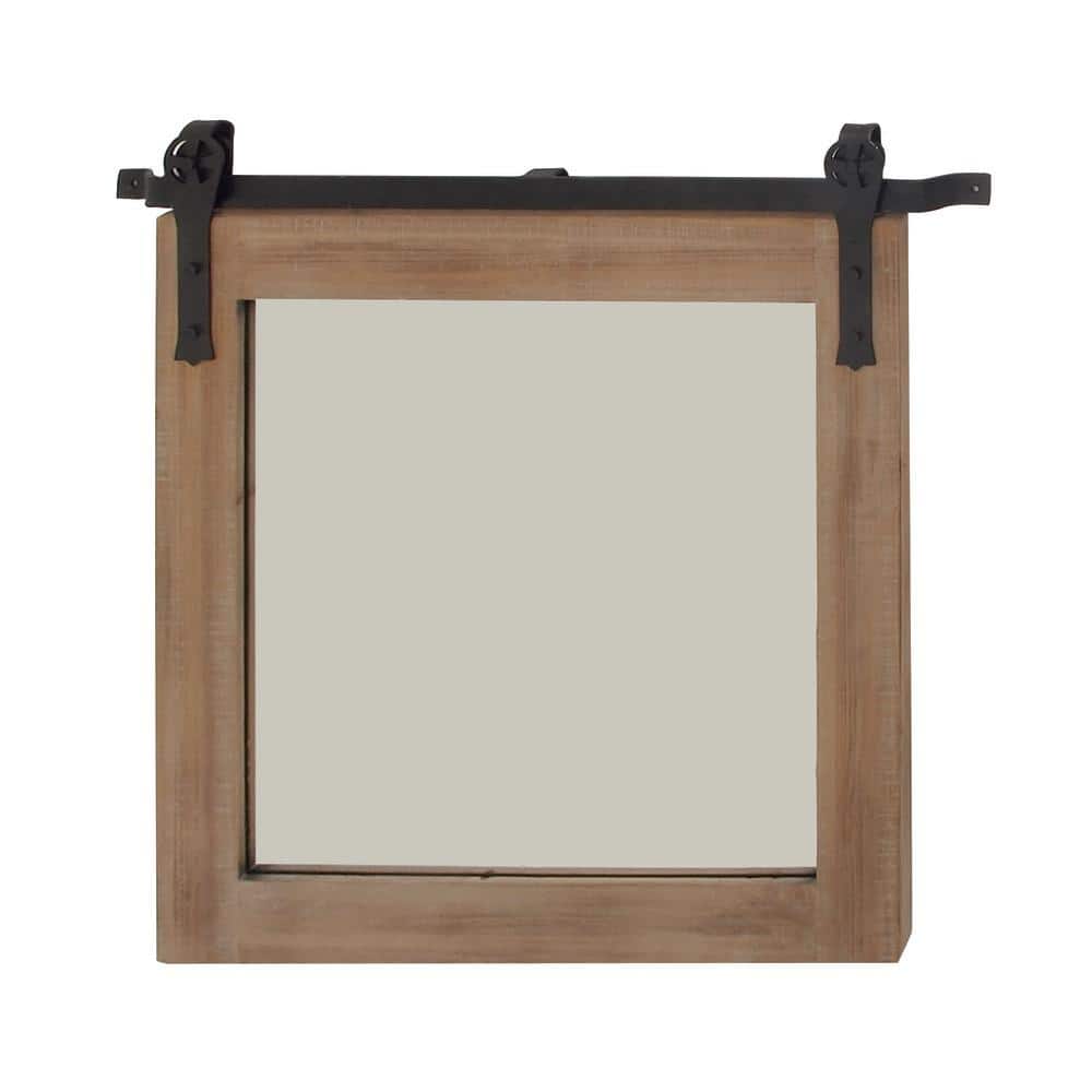 Rustic Industrial Pine Wood Square Wall Mirror, 31" x 31"