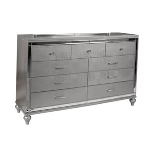 67.56 in. Silver 9-Drawers Dresser