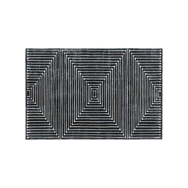 Bohemian Stripes Washable Non Slip Black 2 ft. x 4 ft. Area Rug