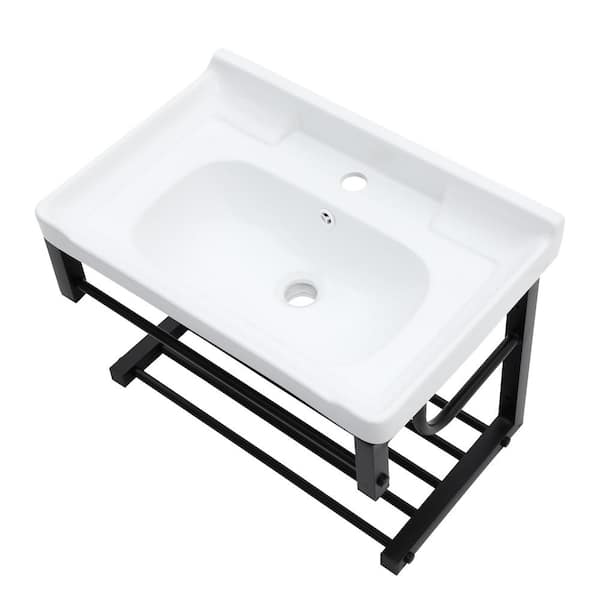 23 in. Ceramic Rectangular Wall-Mounted Bathroom Vessel Sink with Single Faucet Hole and Overflow Hole in White