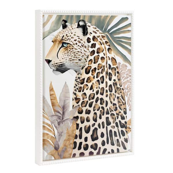 Kate and Laurel Sylvie Fern Cheetah 1-Piece White Framed Canvas Art Print, 18.00 in. x 24.00 in.