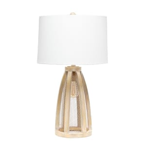29 in. Natural Wood Vintage Farmhouse Wood and Netted 2 Light Table Lamp