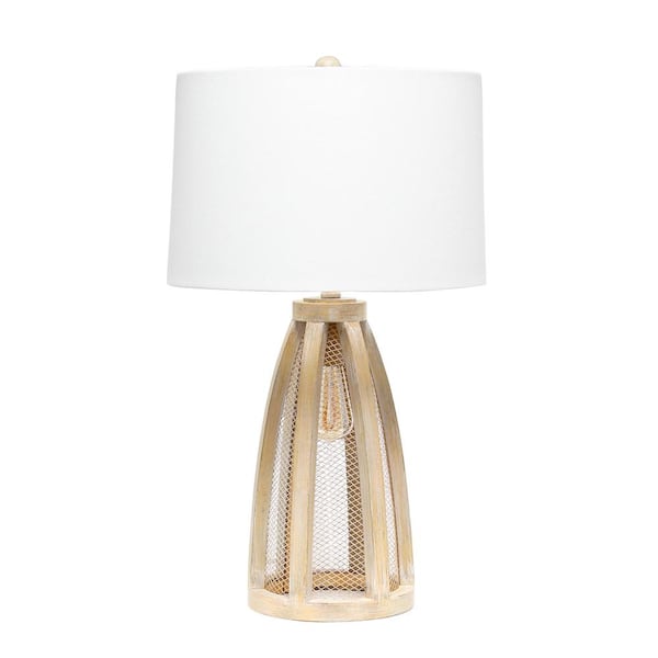 Elegant Designs 29 in. Natural Wood Vintage Farmhouse Wood and Netted 2 Light Table Lamp