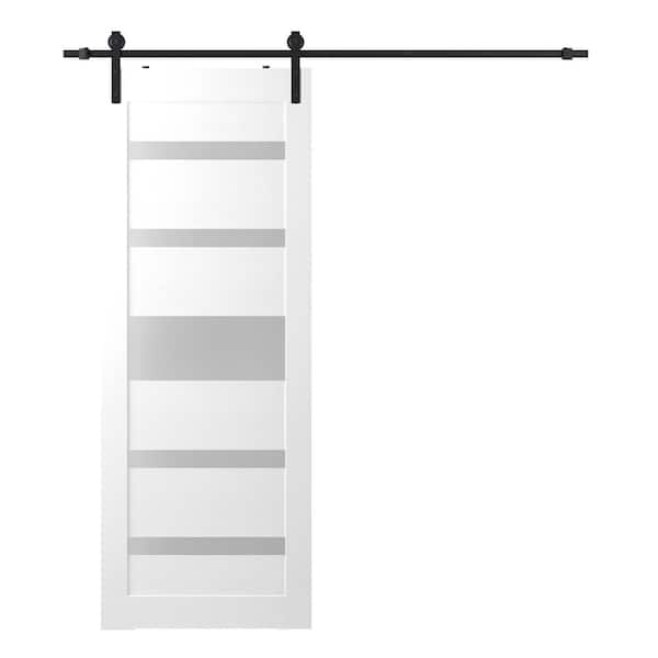 Belldinni Gina 24 in. x 96 in. 7-Lite Frosted Glass Bianco Noble Wood Composite Sliding Barn Door with Hardware Kit