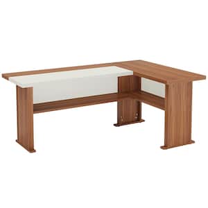 Lanita 43.31 in. L-Shape Brown Wood Desk with Bottom Shelves