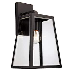 Obsidian 14.5 in. 1-Light Black Outdoor Wall Light Fixture with Clear Glass
