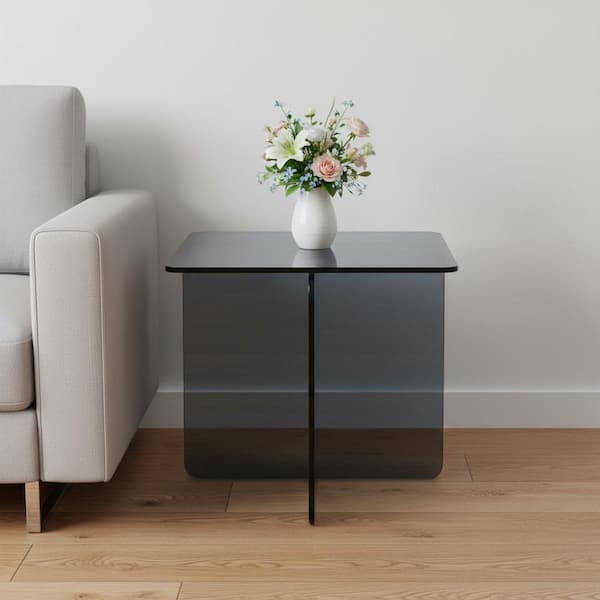 17.7 in. Smoky Black Square Glass End Table