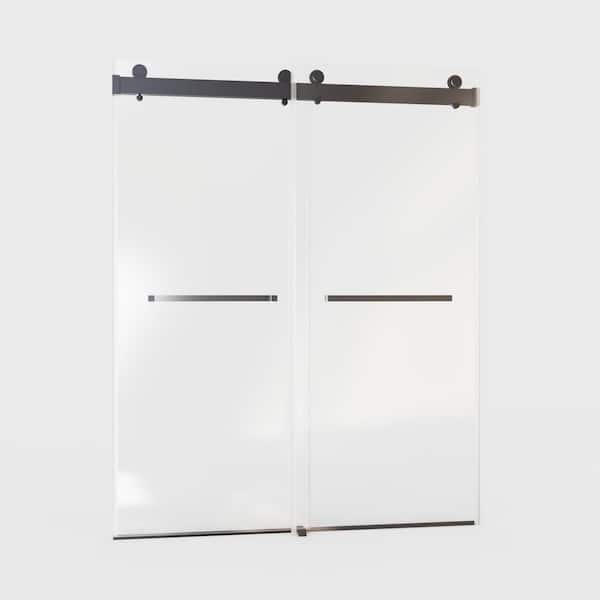 72 in. W x 76 in. H Double Sliding Frameless Shower Door in Matte Black with Soft-closing and 3/8 in. Tampered Glass
