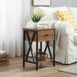 Versatile Nightstands X-Design Side End Table Night Stand Storage Shelf with Bin Drawer 11.8"W x 15.8"L x 21.7"H, Brown