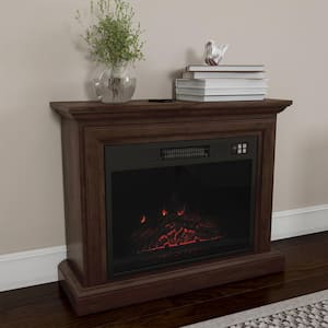 31 in. Mobile Electric Fireplace with Mantel in Brown