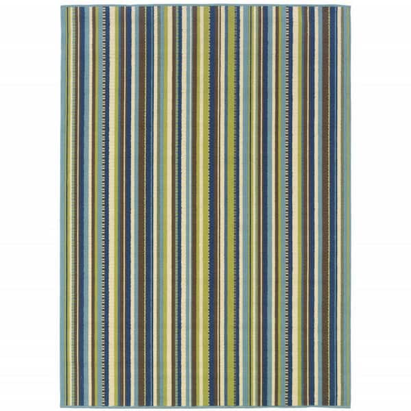 Blue, Green 2 ft. x 4 ft. Loomed Polypropylene Rectangle Indoor/Outdoor Area Rug