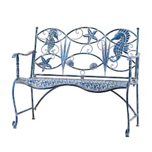 Cozumel 43.31 in. W 2-Person Coastal Blue Metal Outdoor Bench