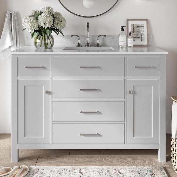 ARIEL Bristol 48 in. Single Sink Freestanding Bathroom Vanity in Gray with 0.75 in. Carrara White Marble Top