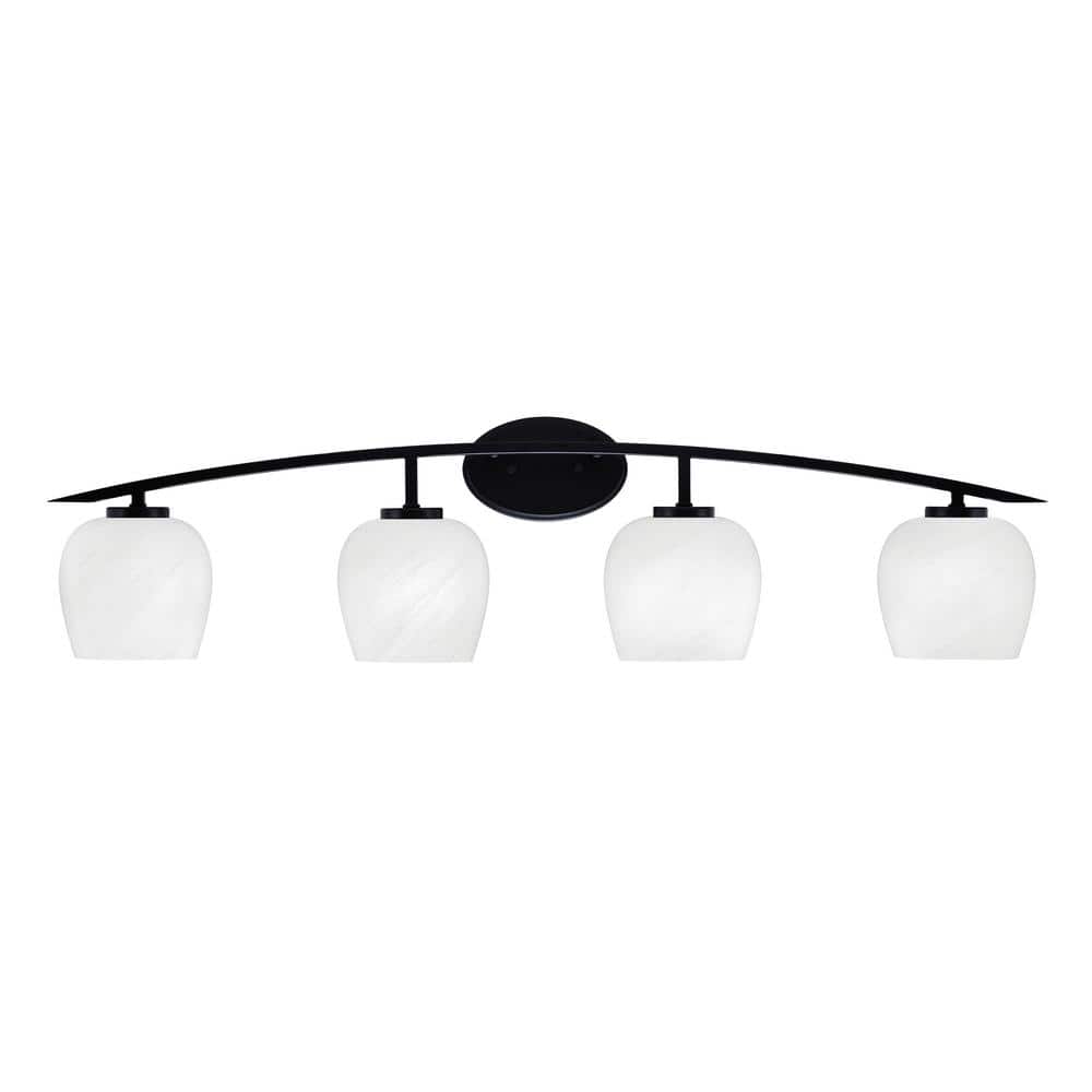 Siena 40 in. 4-Light Matte Black Vanity-Light with 6 in. White Marble Glass