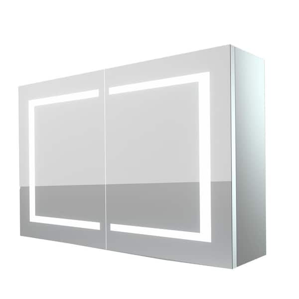 Unbranded Verdero 36 in. W x 24 in. H Rectangular Silver Aluminum Surface Mount Lighted Medicine Cabinet with Mirror