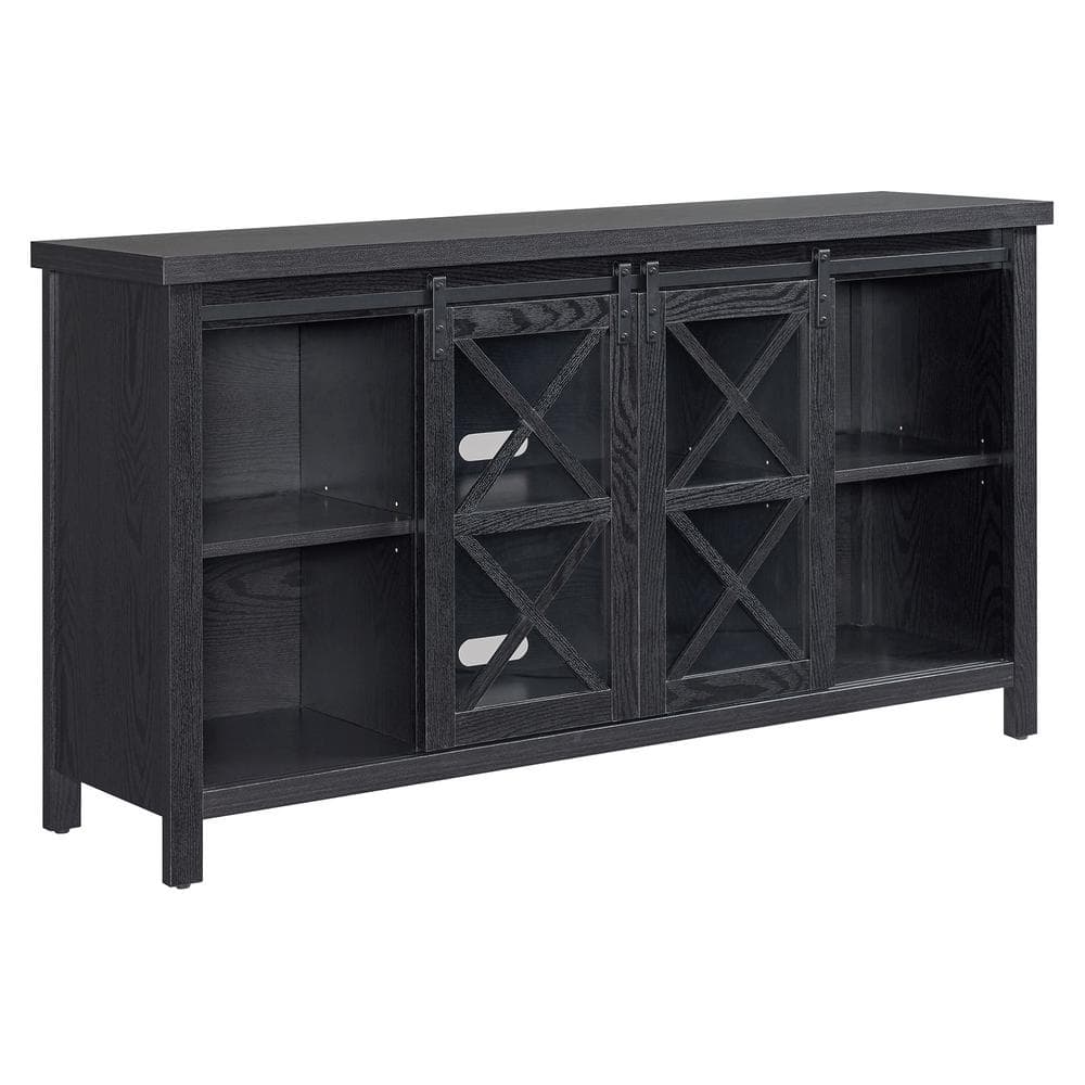 Clementine 58" Black Grain Metal TV Stand with Cabinet