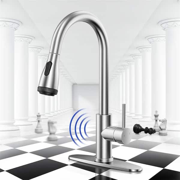Tahanbath Single Handle Pull Down Sprayer Kitchen Faucet with Touchless Stainless Steel Faucet in Brushed Nickel